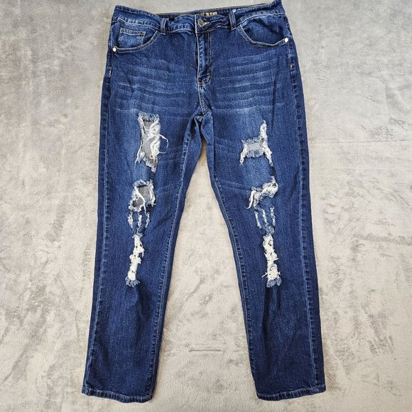 VIP Jeans Women's 14 Blue Denim Distressed Whiskered Straight Leg Stretch Casual - Picture 1 of 12